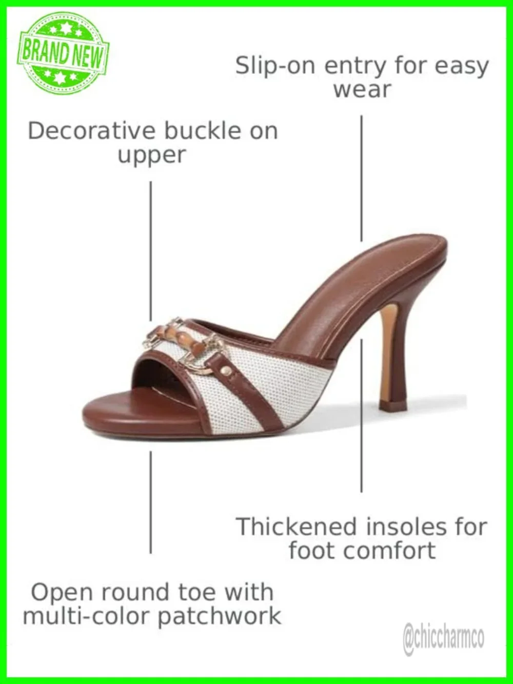 Women's Kitten Heel Sandals - Open Toe Slip On Heels with Buckle